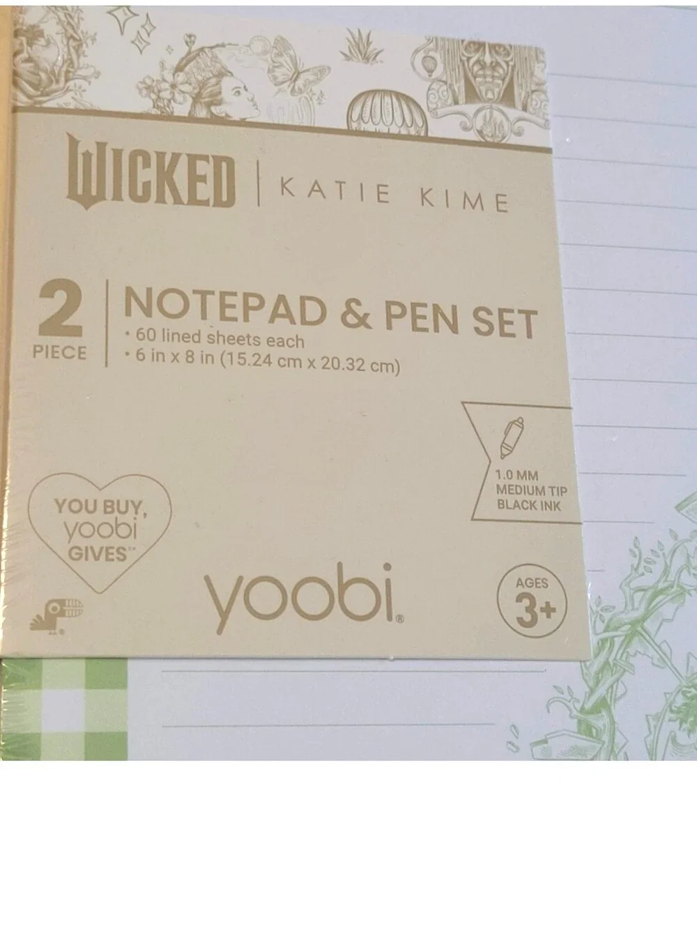 Wicked Elphaba Notepad Pen Set Katie Kime Yoobi Green Gingham Stationery Set